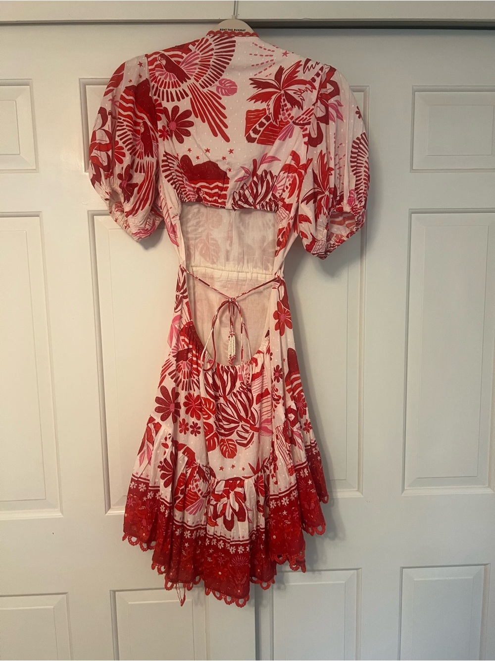FARM Rio Red and White Floral High-Low Puff Sleeve Dress - Picture 7 of 8